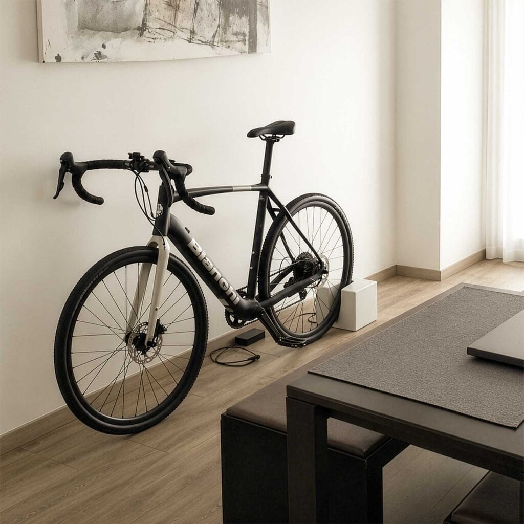 Beton Fahrradständer mit E-Bike im Wohnzimmer