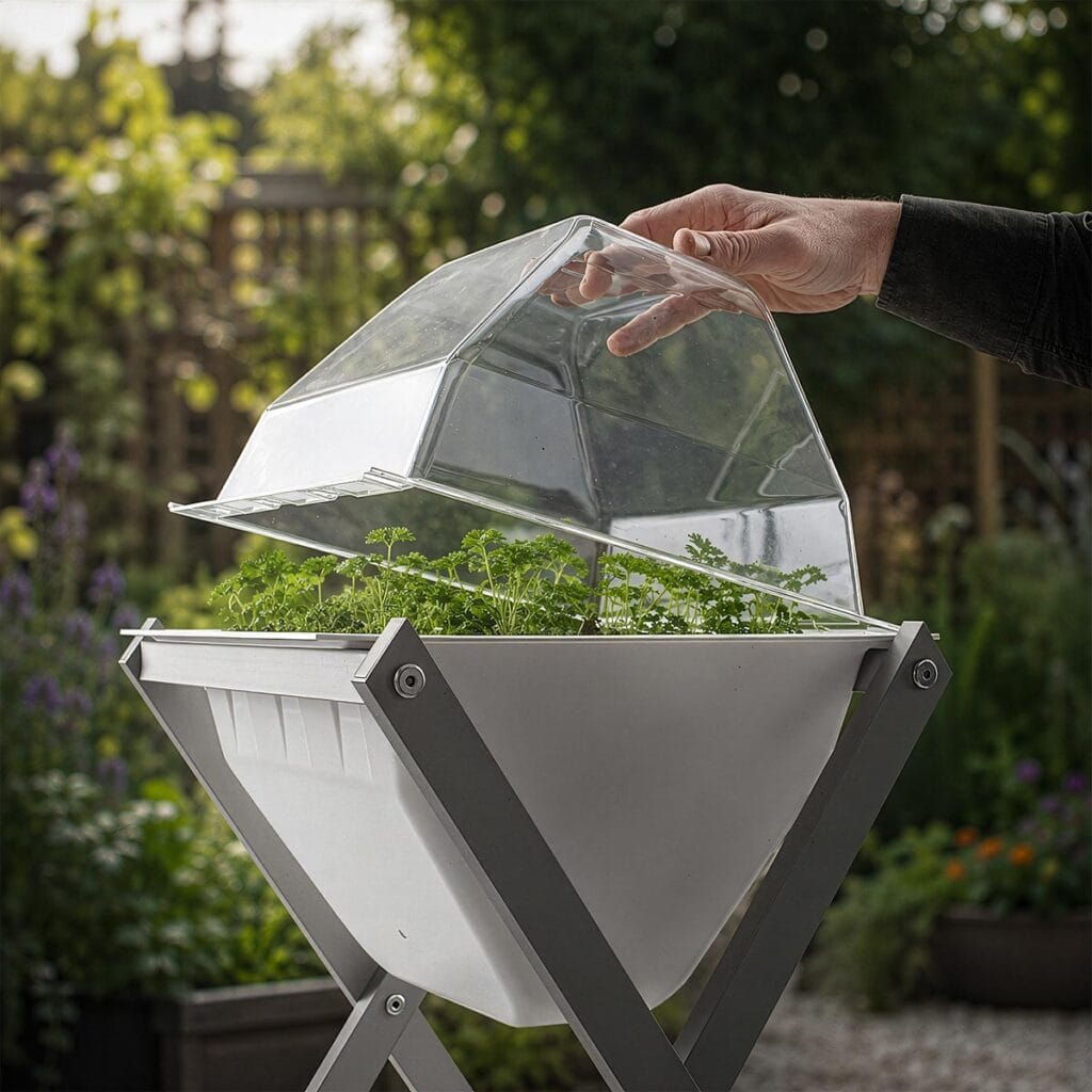 Jungpflanzen Unter Der Greenhouse Hochbeet Anzuchthaube