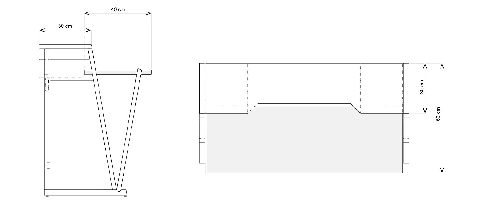 Schreibtisch Urban Desk Zeichnung Bemaßung Nutzflächen